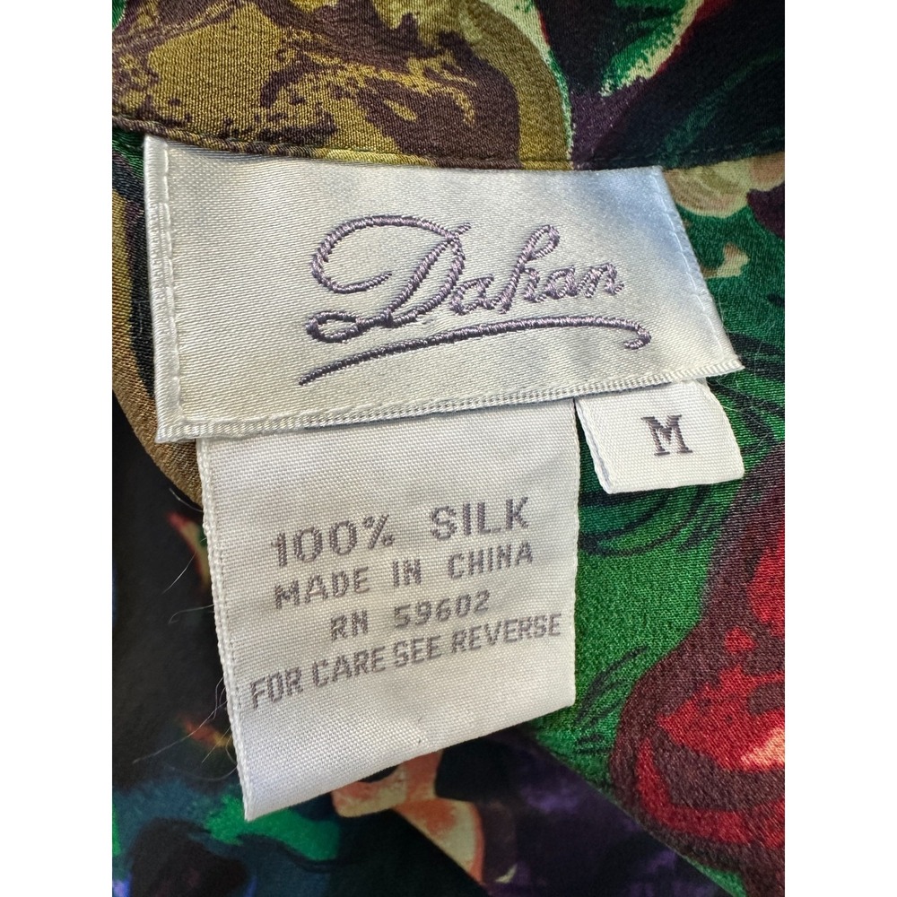 Dahan Vintage 100% Silk Violin Floral Baroque Button Up Shirt Medium Luxury Top - Picture 6 of 13